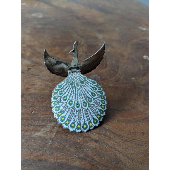 🎉Host Pick💖Art Nouveau Enamel and Silver Hinged Peacock Brooch from Siam - Picture 3 of 9